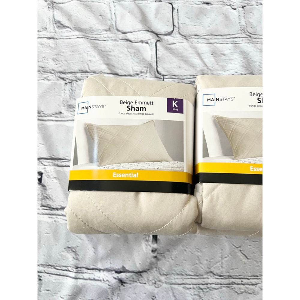 NEW Mainstays Beige King Quilted Diamond Pillow Sham set of 2 - Picture 5 of 6